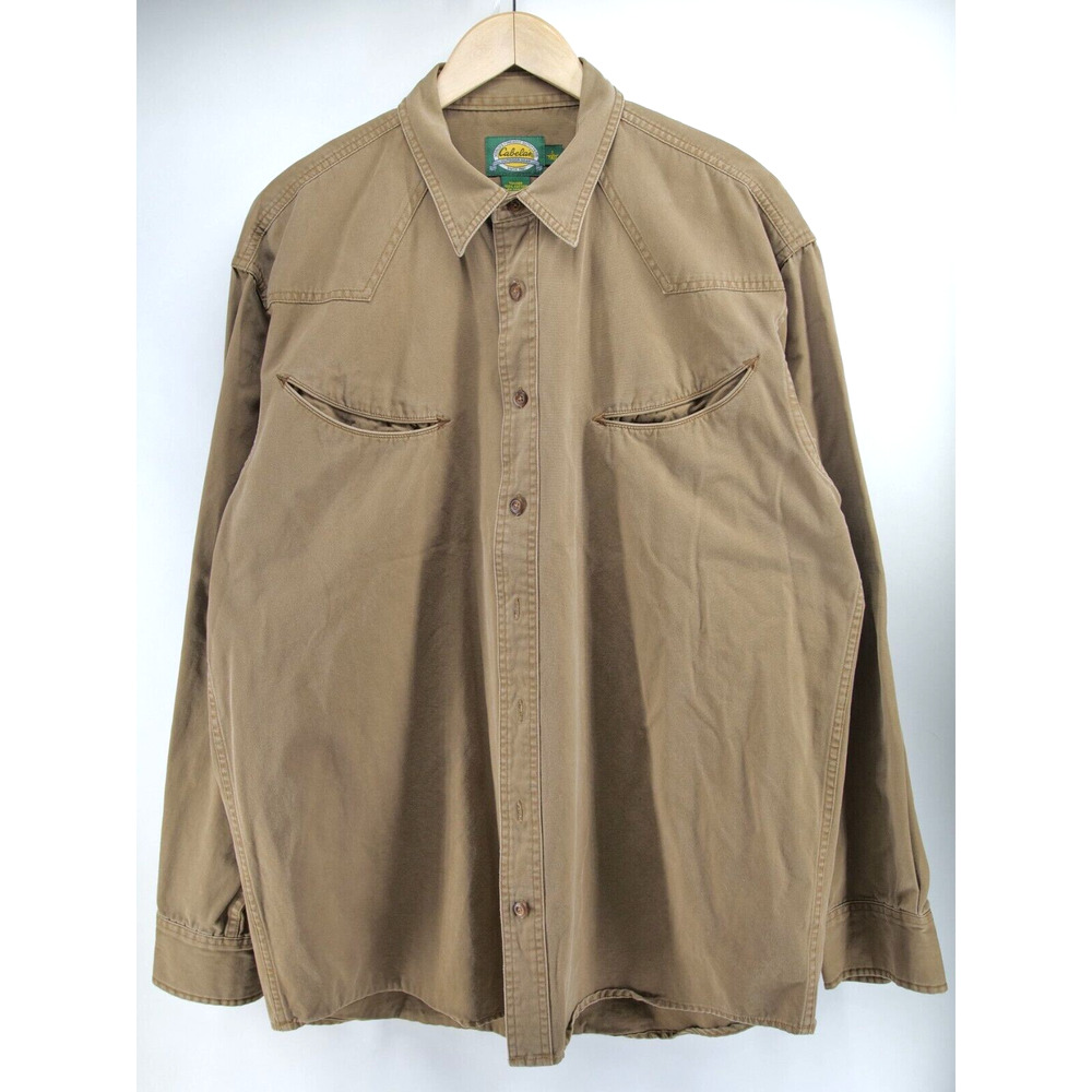 Cabelas Shirt Men'Large Tall Western‎ Long Sleeve Button Up Outdoor Brown